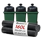 Capacidad extra de 160 litros: gracias a su capacidad XXL de 160 litros, estas bolsas negras Bottari son perfectas para desechar residuos voluminosos, húmedos, pesados o afilados, como residuos de construcción, residuos de poda, embalajes u objetos de limpieza. Ideal para uso doméstico, industrial o profesional.