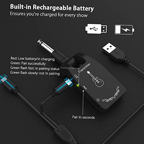 Wireless Guitar Transmitter Receiver Wireless Guitar System 2.4G Rechargeable 6 Channels Audio Receiver for Electric Guitar Bass Electric Guitar Accessories miniatura 6