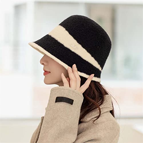 N/A Colorblock Retro Warm Knit Ladies Hat Knitted Autumn And Winter Colorblock Bucket Hat (Color : A, Size : One Size) #TOP2