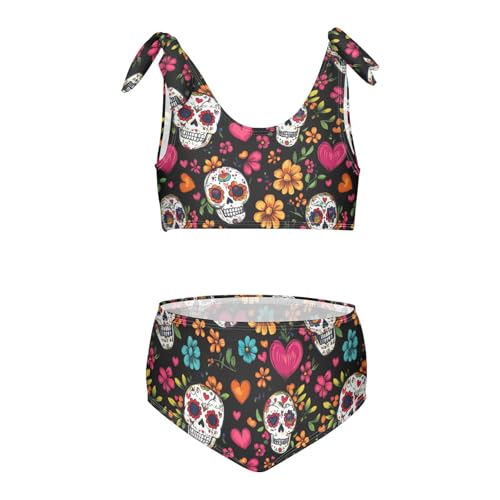 Wusikd Day of The Dead Girls Swimsuits Two Piece Sugar Skulls Swimwear Bikini Set for for Girls Size 3T