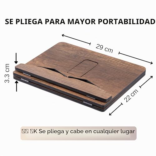 Miniatura 2 de Vigo Wood Atril De Madera - Mdf Premium De 8 Mm, Diseño Plegable Y 5 Ángulos De Lectura Diferentes - Mejora Tu Experiencia De Lectura, Úsalo Como Soporte Para Libros De Cocina, Recetario Nogal