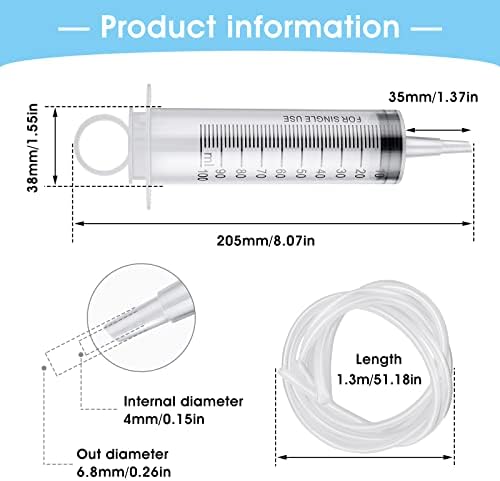 3 Pack 100ml Large Plastic Syringe, Liquid Measuring Syringe Tools Individually Sealed with Sealing Cap & 130cm Feeding Tube for Scientific Labs, Measuring, Watering, Feeding Pets, Glue Applicator