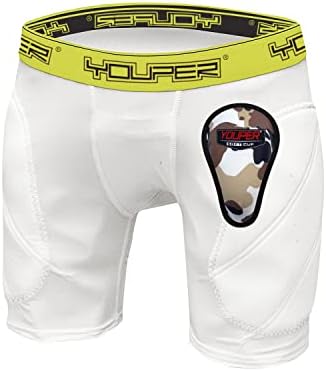 Youper Boys Youth Padded Sliding Shorts with Soft Protective Athletic Cup for Baseball, Football, Lacrosse (White, Large)
