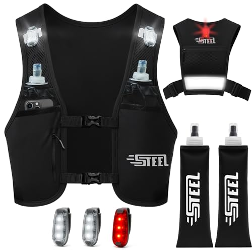 Reflecterend oplaadbaar LED-hydratatievest voor hardlopen, met waterfleshouder, verstelbaar, lichtgewicht vest, 500 ml hydratatiefles voor wandelen, trailrunning en hardlopen