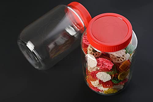 Image of PRAMUKH FASHION Glass Jars and Containers 2000 Ml Barni Kitchen Masala Grocery Storage Glass Jar and Container Air Tight Red Lid Pack of (2)