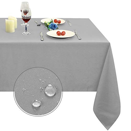 Image of Obstal 210GSM Rectangle Table Cloth, Silver, 60 x 120 Inch | Heavy Duty Water Resistance Microfiber Tablecloth, Decorative Fabric Table Cover for Outdoor and Indoor Use