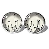  Natur Schwarz-Weiss Ohrstecker ABOUKI Damen Mädchen Kind Kinder Edelstahl Ohrschmuck Motiv Gras Gräser Wiese handgefertigte Ohrringe silber-farben