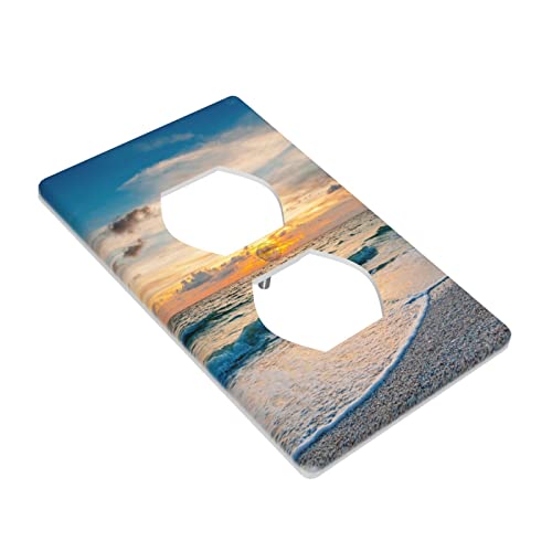 Gigszay Beach Painting Duplex Outlet Wall Plate Cover Decorative Funny Light Switch Plate Cover For Bedroom Kitchen Living Room Home Decor Standard Size #TOP2