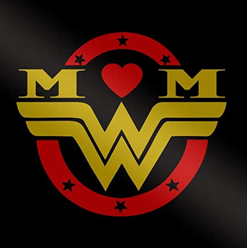 Die Cut Vinyl Decal Sticker Compatible with Wonder M O M Superhero Mother Mama Sticker Car Truck Laptop Tumbler Vase Window (Gold Red 7.5")