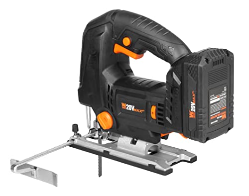 Image of WEN Cordless Jigsaw, Brushless with Auto-Speed, 20V Max 4.0Ah Lithium Ion Battery, and Charger (20670)
