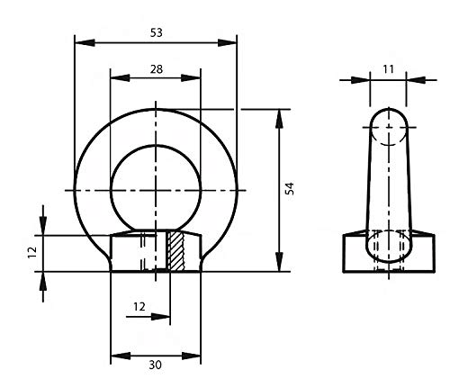 KeyMet 2 x Ringmutter Ringmuttern Ösenmutter M12 Augmutter Transportöse Kranösen DIN 582 C15 Verzinkt