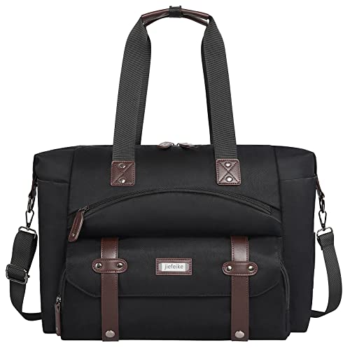 Image of Jiefeike Diaper Bag Tote with Changing Pad,Black Baby Diaper Bag Tote for Boys Girls Dad Mom,Large Travel Diaper Bags with Anti-Theft Insulated Pocket for Overnight Weekend Hospital