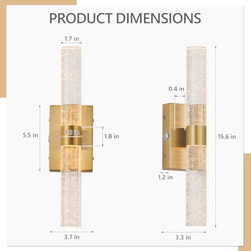 Image of Battery Operated Wall Sconces Set of 2, 20000mAh Rechargeable Wall Light | Remote Control 3000K-6000K Dimmable LED Wireless Sconces,Gold,15.6 Inch