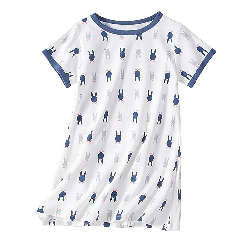 Ukyzddio Girls' Nightgowns & Sleep Shirts Kids Cotton Sleep Dress Knee Length Princess Nightgowns Sleepover Nightwear Bunny Blue Size 3-4Years(110)