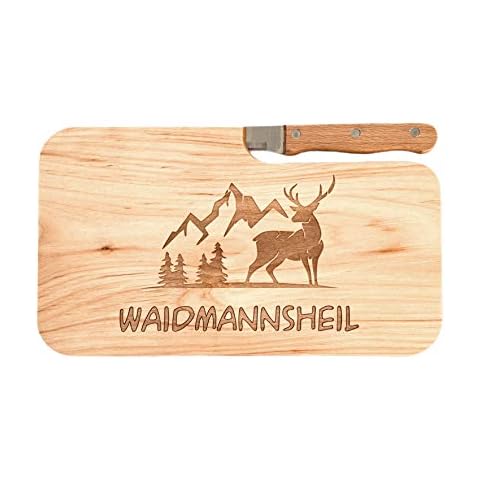 LASERHELD meinbecher Bread Board Wooden Alder Knife Waidmann Sheil Gift Men Women Hunter Chopping Board Wood Gift Idea Cover