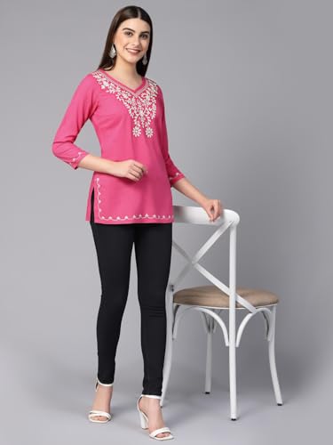 Image of QAZMI Women's Resham Embroidered Kurti |Elegant Design,3 /4 Sleeves, Sweet Heart Neck
