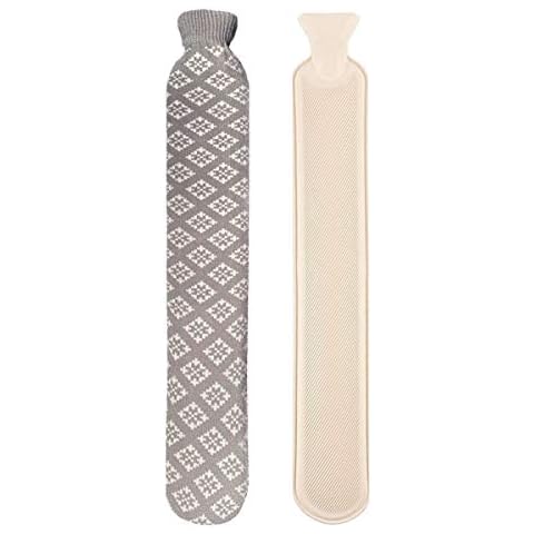 Senzkon 2L Long Hot Water Bottle, with Cover, Childrens Hot Water Bottle, with A Woven Lid Made of Super Soft Fabric, Provides Warmth for Back, Neck and Feet, 2l 72 * 12cm (Grey) Cover