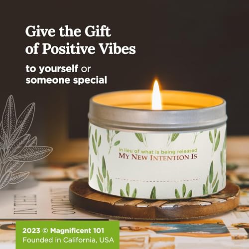 Magnificent 101 Long Lasting Pure White Sage Candle - 6 Oz - 35 Hour Burn Time - Organic, All Natural, Soy Candle to Cleanse Your Home & Calm, Soothe, Use with Sage Smudge Kit - Spiritual