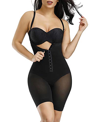 FeelinGirl Faja Braga Reductora Mujer Pantalones Moldeadores con Tirantes Ajustables y Desmontables Shapewear Adelgazante de Encaje Negro XL/Talla 42-44