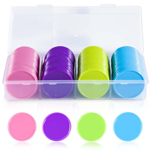 SenseYo 100 Pcs 1.45 Inch Poker Chips Card Game Tokens Coins with Storage Box 37MM Plastic Learning Counters for Kids Math Counting (Pink/Purple/Blue/Green)