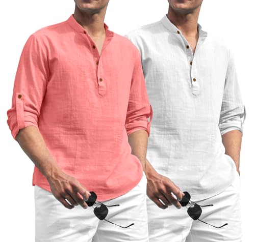 Image of Zombom Combo of Men's Solid Cotton Polyester Blend Full Sleeve Straight Kurta Shirt (Pack of 2)