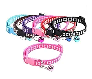 RvPaws Cat Cute Bone Print Dog Puppy Cat Kitten Pet Collar Adjustable Necklace with Bell, Cat Accessories ( Set of 2) Mix Color