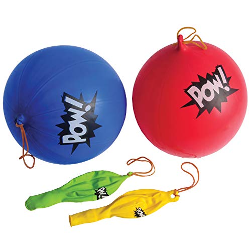 U.S. Toy Lot Of 12 Assorted Color Comic Book Super Hero Design Punch Balloons,blue, red, yellow, green