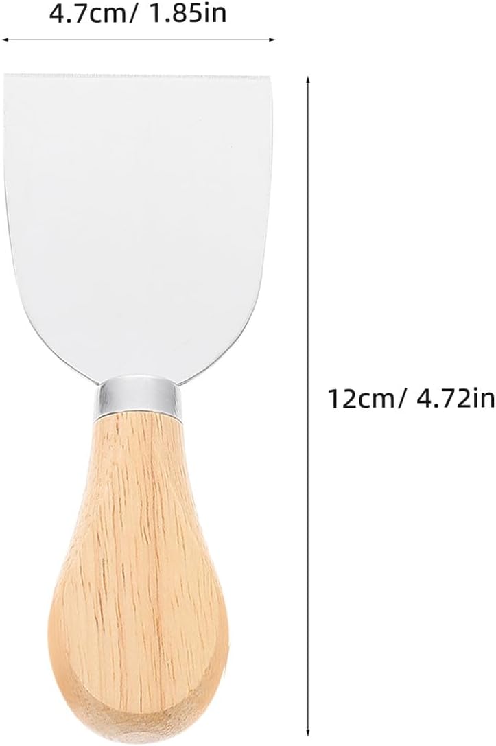 NUOBESTY 4pcs Stainless Steel Cheese Knife Set with Oak Wood Handle Including Cheese Fork Butter Spreader for Charcuterie Board and Kitchen Dining
