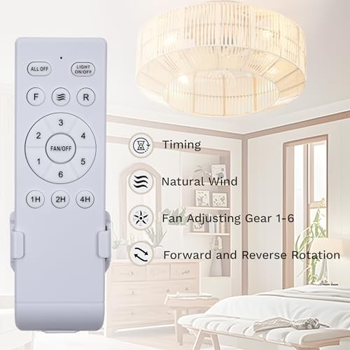 DWVO 18 Inch Caged Ceiling Fan with Lights, Flush Mount Boho Fandelier Rustic Ceiling Fan with Remote Control, Enclosed 6 Speeds, Reversible for Bedroom, Kitchen, Living Room (Yellow) by DWVO - Used condition - Image 7