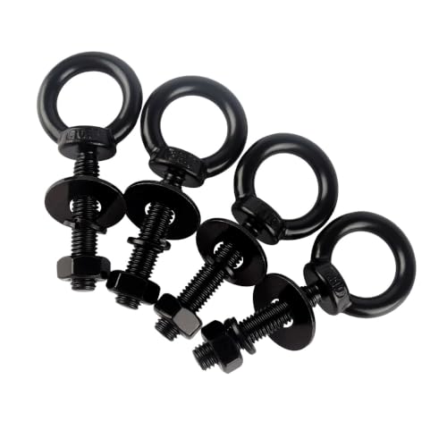 KOSJETHAS 3/8" x 2" Black Stainless Steel Eye Bolts with Nut Washer, M10X50mm Eyebolts for Swing Chair, Hammock At Garden and Balcony Hanging String Lights