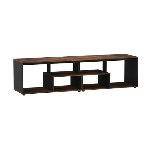 URBNLIVING 160cm Large Double Wooden Side Coffee Table With Storage Shelves Modern TV Console Stand Media Entertainment Center for Living Room Bedroom Office (Rustic Brown/Black)