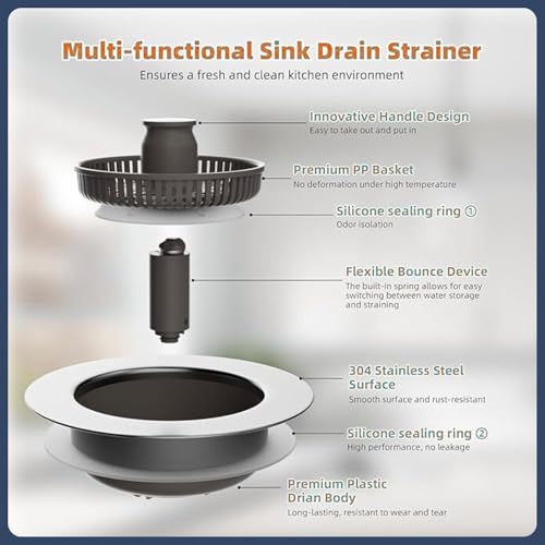 Image of Premium Square Stainless Steel Kitchen Strainer 11 CM Sink Jali, Drain Filter, Anti Clogging Mesh Hair Catcher Drain Cover (ONLY for Square Sink) (3 in 1 Push Strainer)