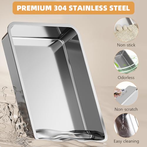 Image of Qpets Cat Litter Box (Covered & Enclosed Design) with Stainless Steel Tray, Front & Top Entry Cat Toilet, Odor Control, Litter Scoop Included, 50 x 35 x 38 cm