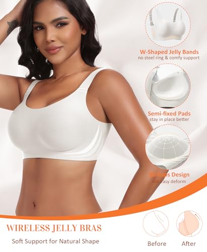 Image of Wireless Jelly Seamless Bras for Women No Underwire Tshirt Full Coverage Padded Bra Comfortable Everyday Bralettes