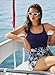 Aleumdr One Piece Bathing Suit for Women 2026 Fashion Tummy Control Swimsuit Printed Round Neck Swimdress Tie Knot Skirt Backless Swimwear Slimming Beachwear Navy Blue Large