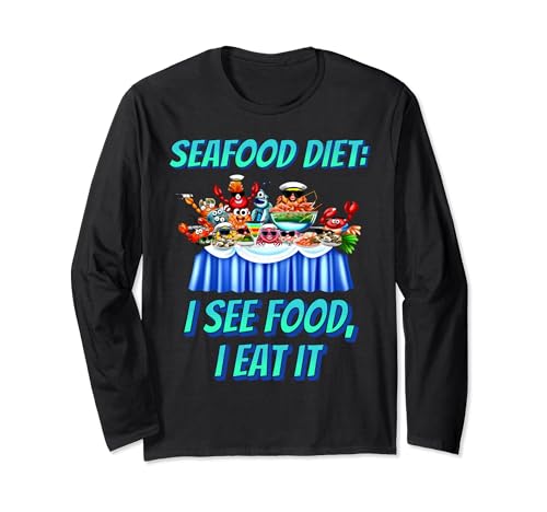Seafood Buffet Feast: Cartoon Delight for Cuisine Fans Long Sleeve