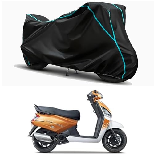 Image of Waterproof Bike Body Cover Compatible for | Mahindra Gusto VX CBS | Taffeta Fabric, Sky Piping Design, Bottom Elastic Fit | Dustproof, Sun UV & Rain Protection for All Weather.