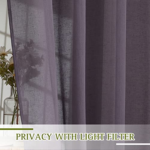 NICETOWN Semi Sheer Brown Purple Curtains for Bedroom, Grommet Linen Sheer Curtains & Drapes Privacy with Light Filtering Elegant & Casual for Girls Room/Living Room, W52 x L108, 2 Panels