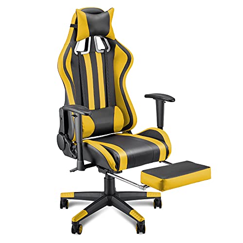 Soontrans-Silla-Gamer-Ergonomica-Silla-Gaming-con-Reposapies-Reposacabeza-y-Cojin-Lumbar-Reposabrazos-Ajustable-Mecanismo-de-Inclinacion-Carga-maxima-de-150-kg-Amarillo