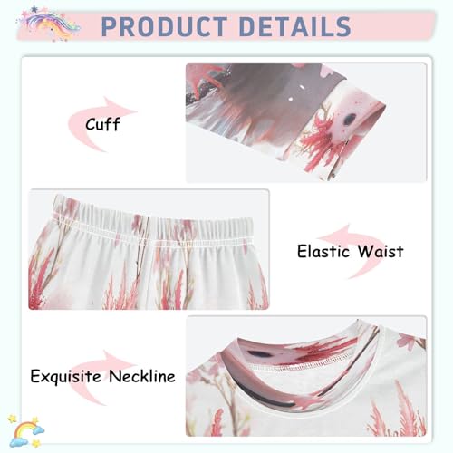 Pajama Sets Long Sleeve Axolotl with Cherry Blossoms Soft Comfy Sleepwear 2 Piece PJS 3-8T4