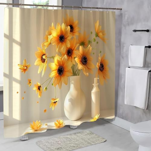 Rideau de douche floral tournesol en polyester 80x180cm - 7