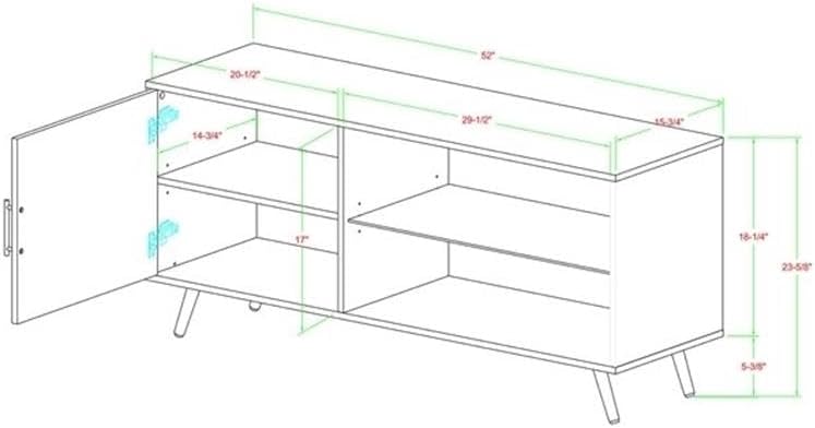 Pemberly Row Engineered Wood TV Stand, 52 in, Dark Walnut Finish, Tempered Glass Shelf, Adjustable Storage, Mid-Century Modern Style, Durable Living Room Console for Electronics and Decor