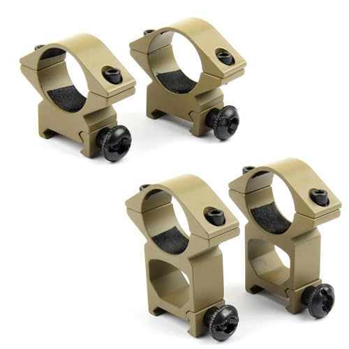 TACFUN TAN High + Low Profile 2 Pair 25.4mm / 1" Scope Ring Picatinny Weaver Mount