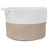 Couleur : marron et blanc Panier à Linge, Corbeille Coffre Bac à Linge Panier de Rangement marron et blanc Ø55x36 cm coton