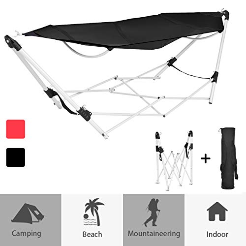 Giantex Portable Hammock With Stand-Folds, Lounge Camping Bed Folding With Carry Bag For Camping Outdoor Patio Yard Beach, 94.5" X 31.5" X 29"(Black) #TOP3