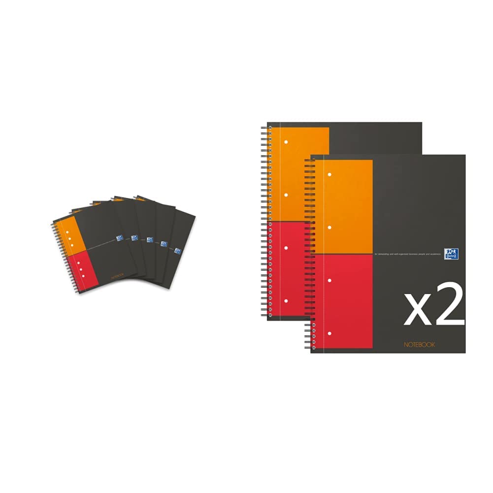 Oxford International NoteBook Lot de 5 Cahiers A5+ 160 pages petits carreaux 5x5 & Lot 2 Cahiers International Notebook A4+ Petits Carreaux 5mm 160 Pages Reliure Intégrale Couverture Carte Gris
