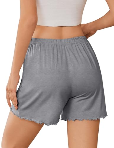 Image of Ekouaer 2 Pack Womens Pajama Shorts 2026 Summer Casual Lounge Sleep Short Ruffle Soft Comfy Pj Bottoms with Pockets