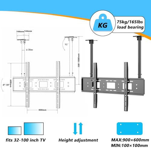 Support TV plafond réglable avec inclinaison double barre robuste - 3