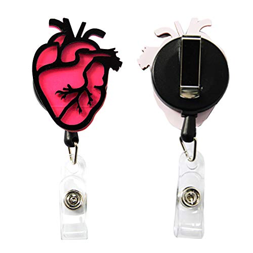 Heart Nurse Badge Reels Retractable Medical Doctor Id Badge Holder Belt Clip 2 Pack #TOP2