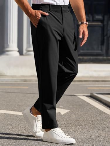 ZAFUL Mens Stretch Golf Pants Casual Slim Fit Dress Pants Elastic Waist Tapered Work Cropped Trousers4